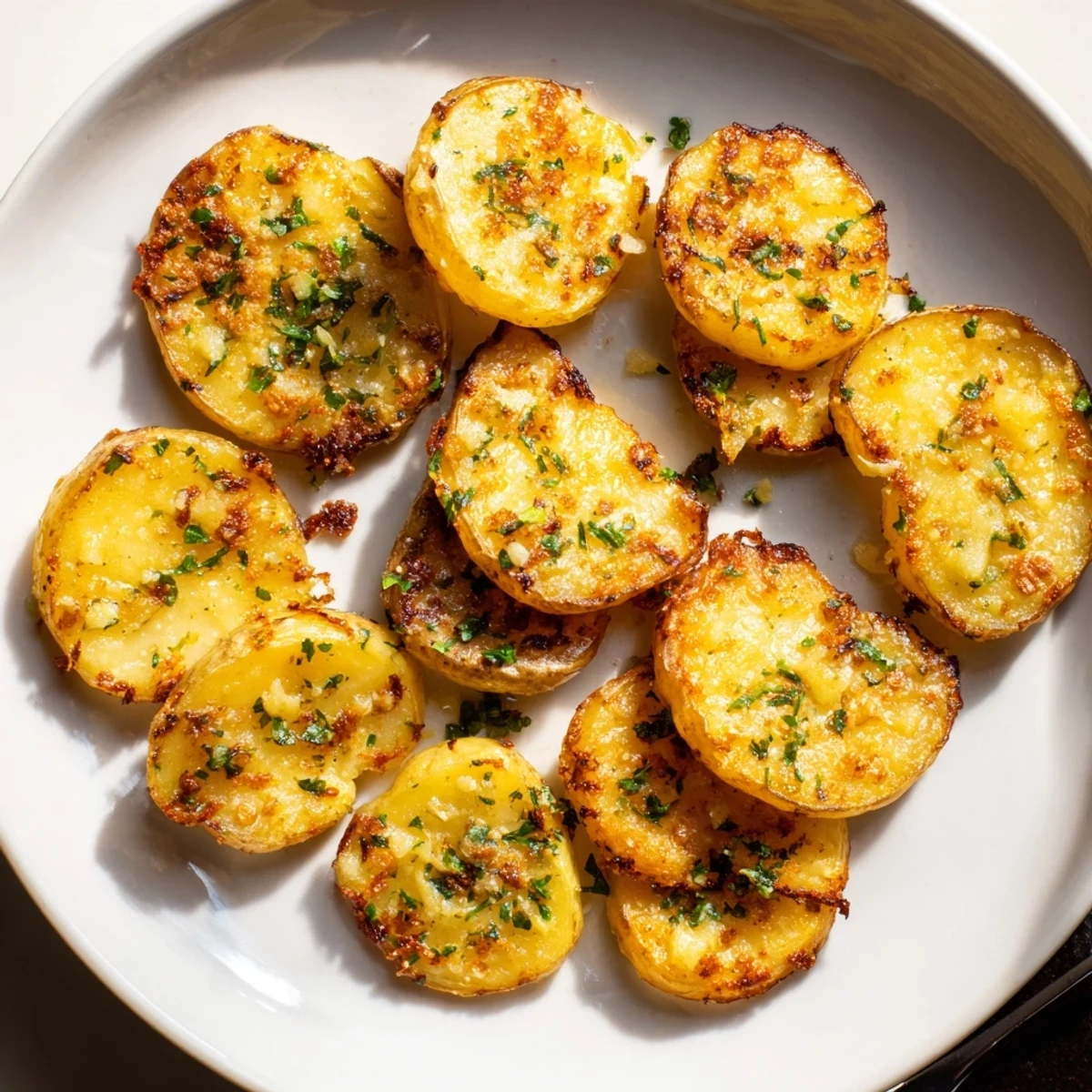 These crispy smash potatoes are infused with garlic butter; imagine the flavorful, tender, golden goodness!