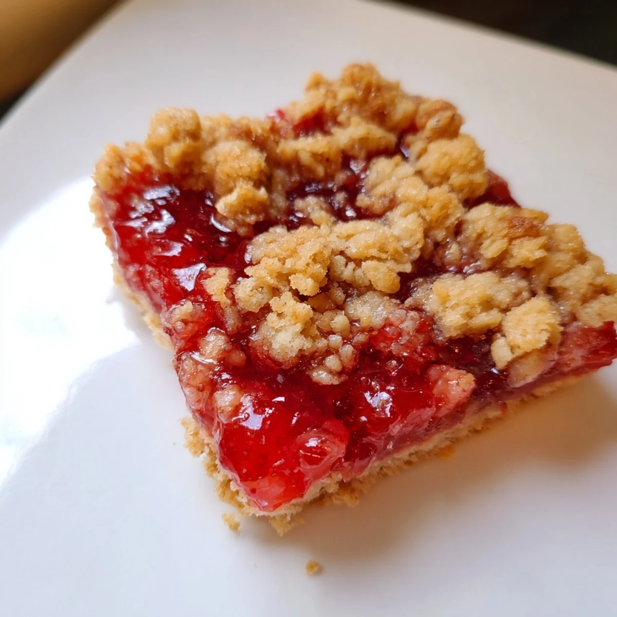 A close-up of decadent Simple Homemade Strawberry Jam Squares, showcasing their buttery texture and simple beauty.