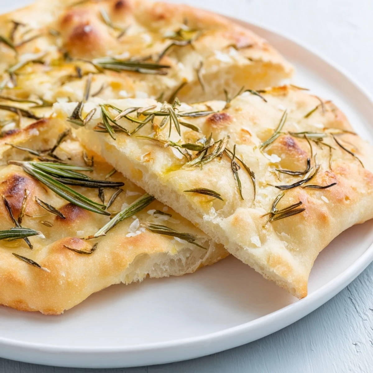 Warm, crispy Quick Homemade Flatbread with Rosemary and Sea Salt, perfect with a simple dollop of Greek yogurt.