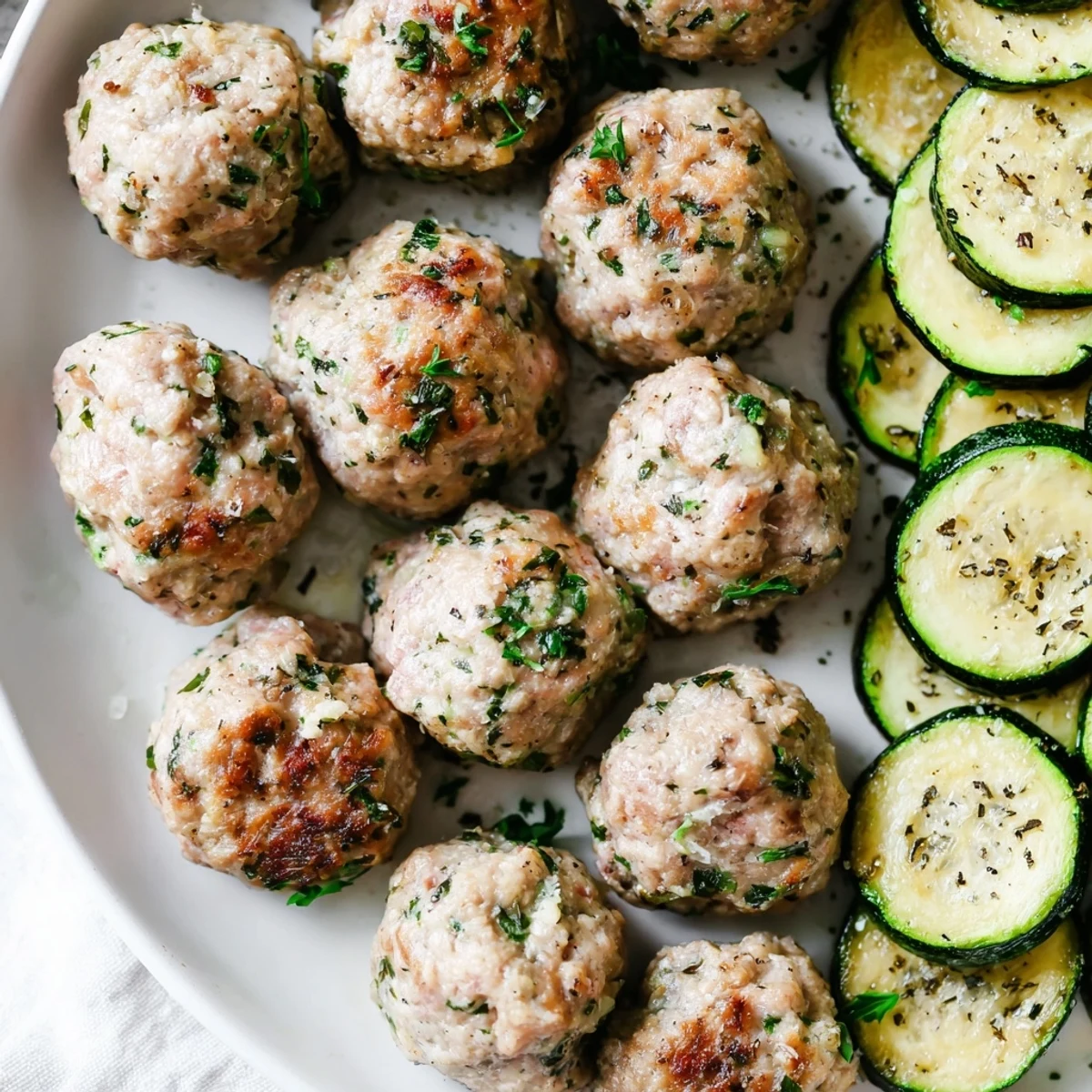 Golden, baked Easy Sheet Pan Turkey Meatballs with Zucchini; savory aroma wafts from the family-friendly dinner.