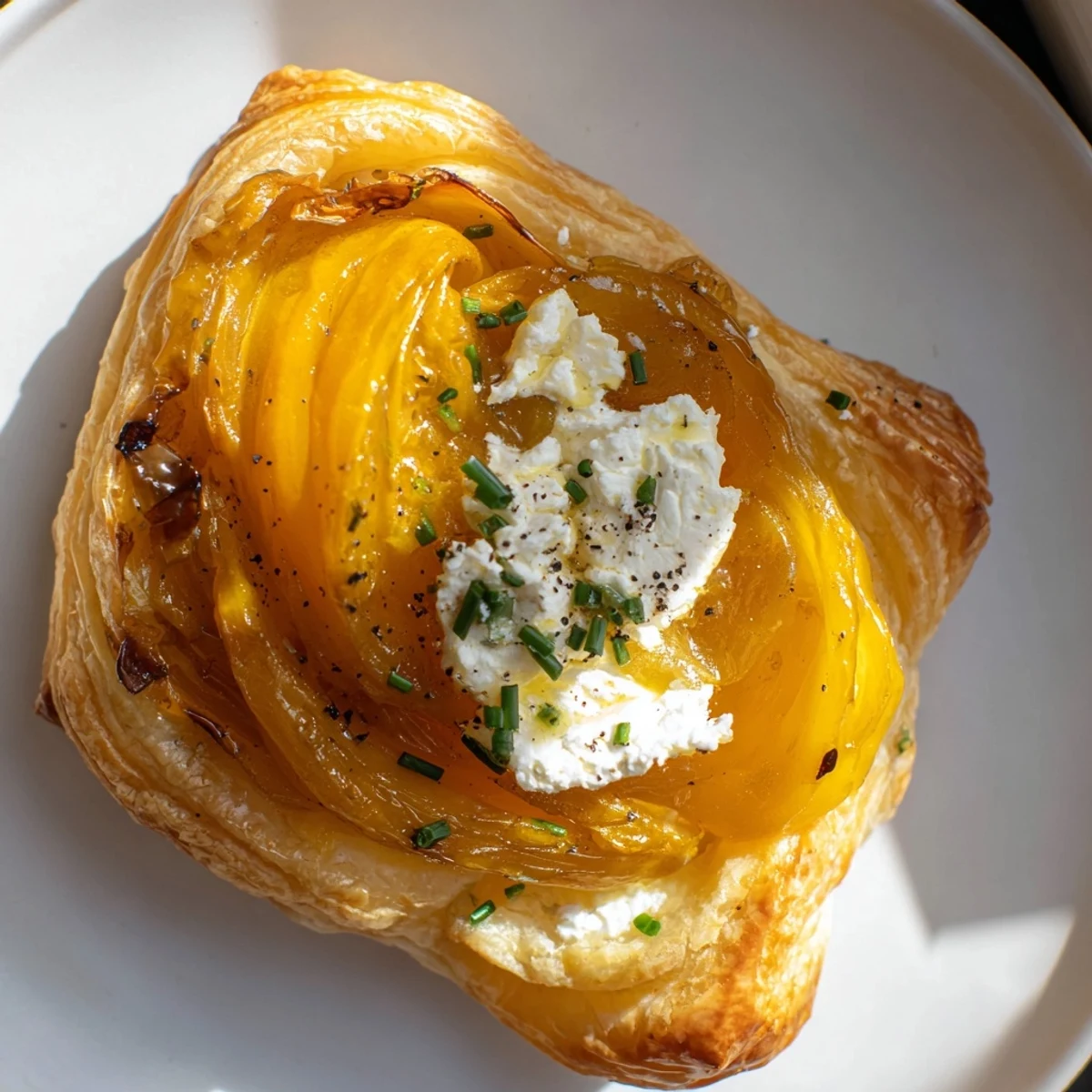 Golden caramelized onions and creamy goat cheese filling within the delicious Decadent Caramelized Onion and Goat Cheese Tart.