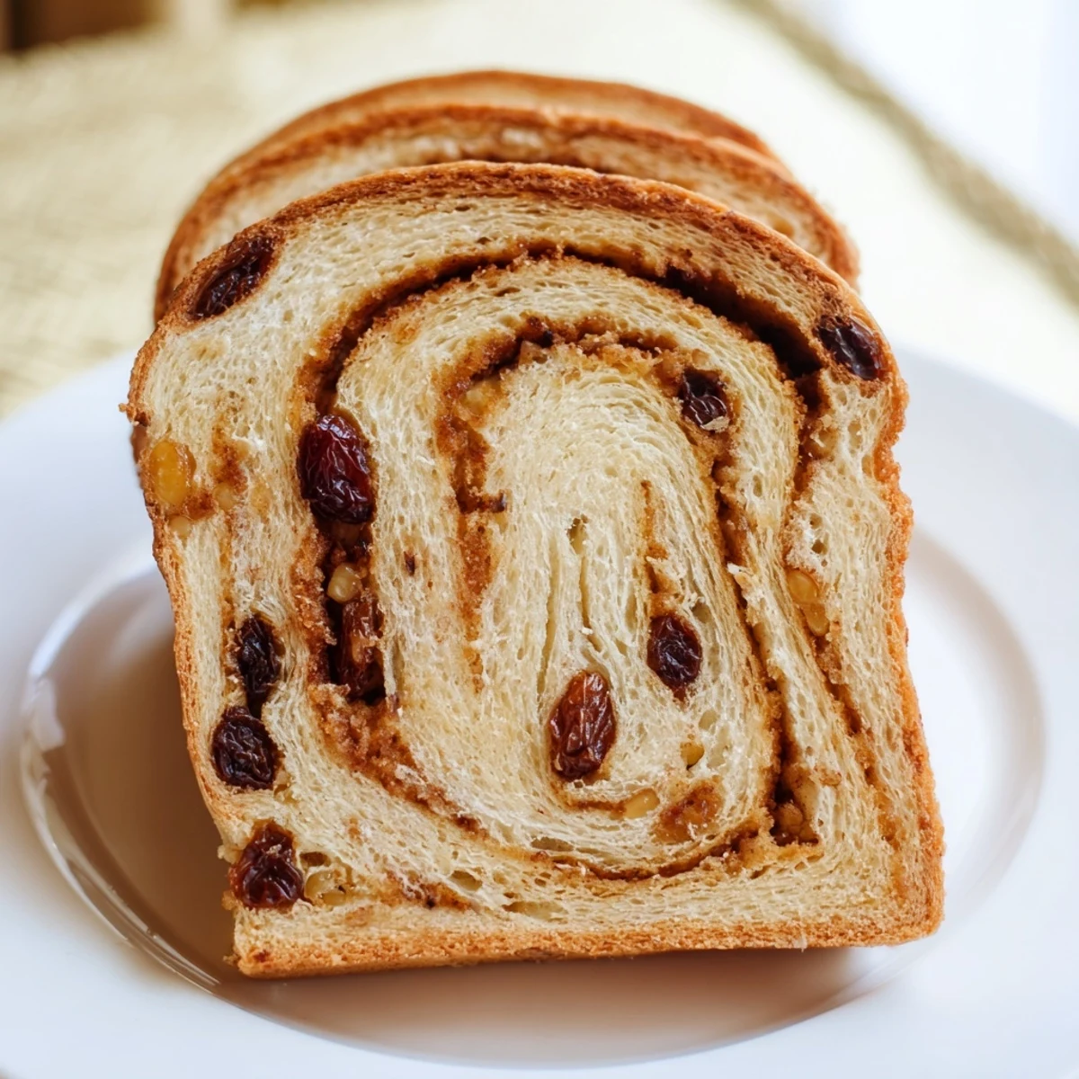 Warm, golden Homemade Cinnamon Swirl Raisin Bread fresh from the oven, ready to toast.