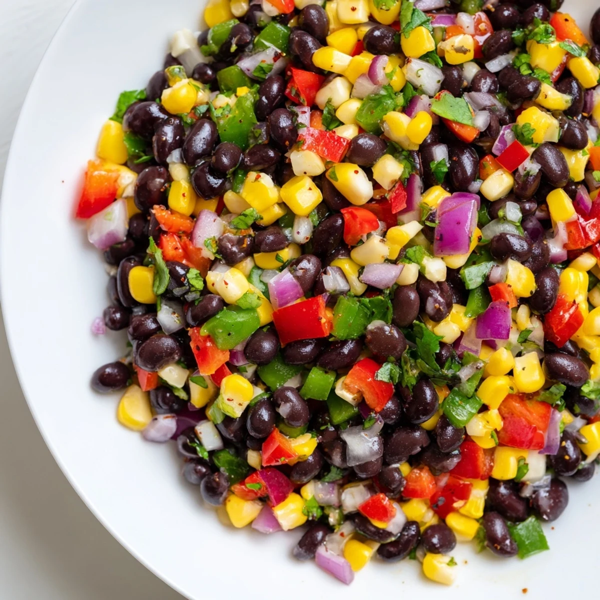 Vibrant Cowboy Caviar Salad boasts colorful bell peppers, corn, and beans tossed in zesty lime dressing.