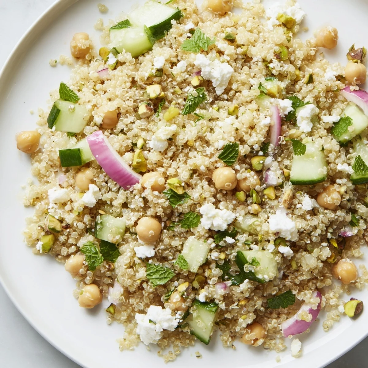 Vibrant Jennifer Aniston Salad filled with fresh cucumber, herbs, and crunchy nuts, perfect for lunch.