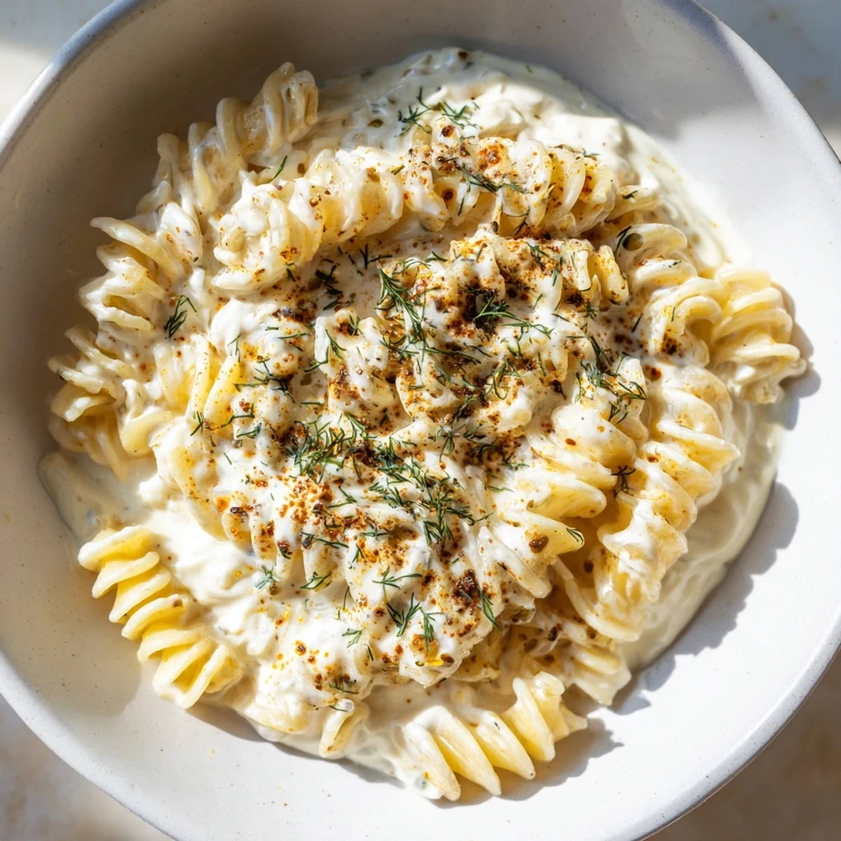 The savory spiced butter glistens over Turkish Yogurt Pasta, a comforting bowl of pasta and yogurt.