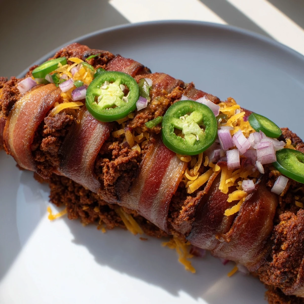 Golden-brown Mexican Hot Dogs with crispy bacon and spicy jalapeños, ready to devour.