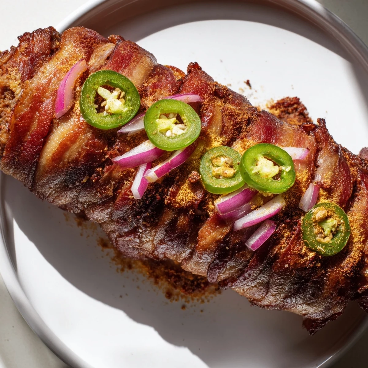 A close-up of a sizzling Mexican Hot Dog, showcasing the savory ground beef and bacon.