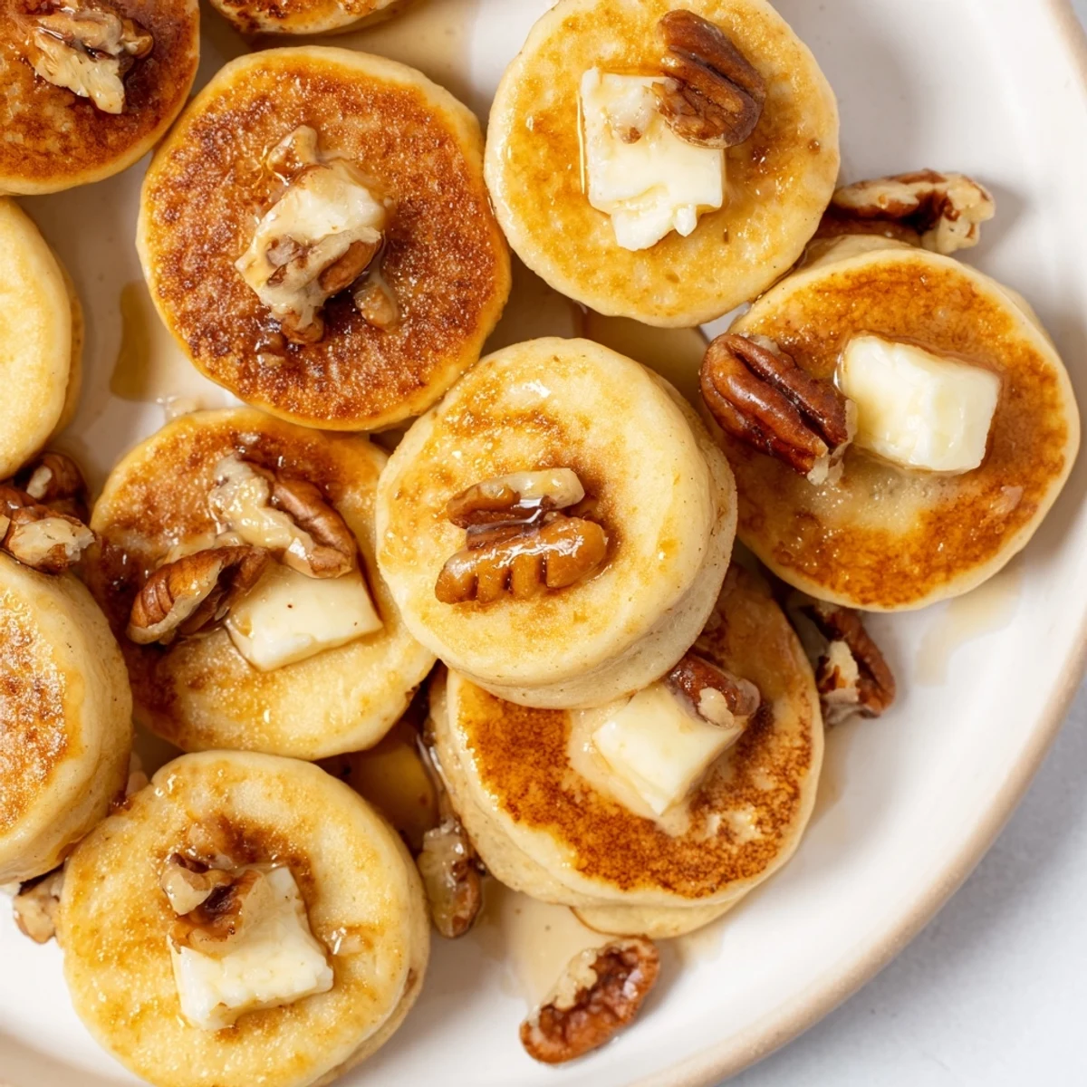 Golden Pancake Brie Bites displayed, with melted brie and sweet, fluffy pancake.