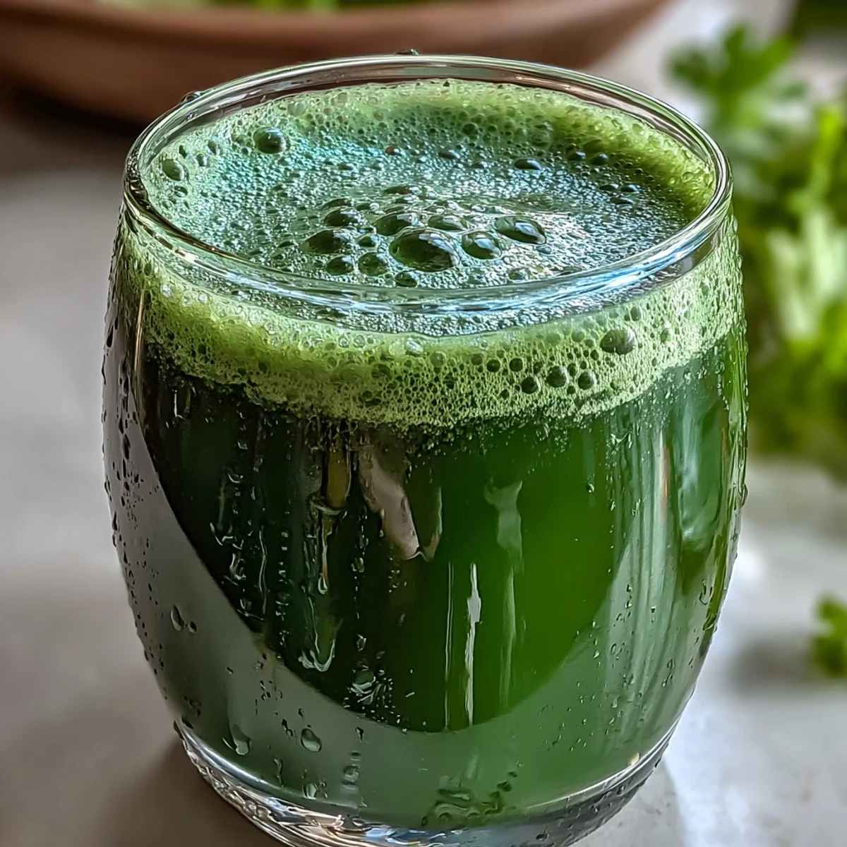 Vibrant Cabbage and Kale Detox Juice, a refreshing green drink with ginger and lemon.