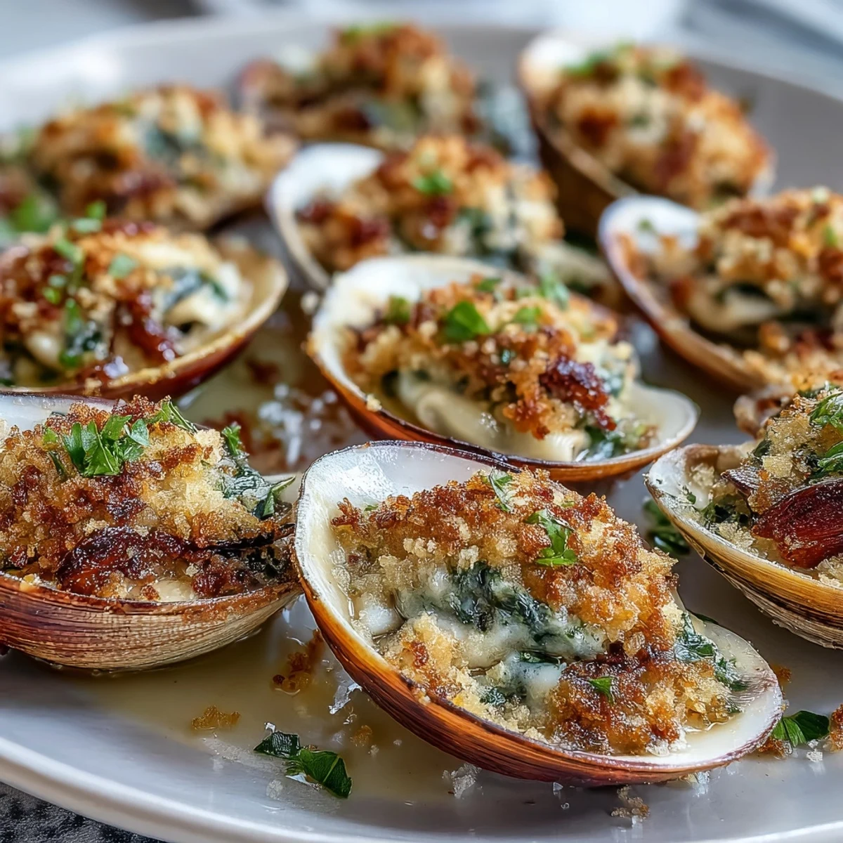 Golden-brown roasted clams with lemony panko rest on rock salt, with lemon wedges nearby, perfect for pairing with a chilled Sauvignon Blanc.