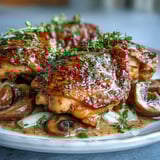 Tender Coq au Vin Rosé served in a rustic bowl, garnished with parsley and ready for buttered potatoes.