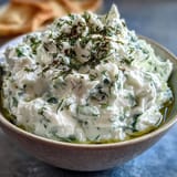 Refreshing Greek Skyr Tzatziki, a tangy, cool dip perfect with pita.