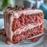 Rosé Velvet Cake for bridal showers, frosted and shimmering with edible gold.