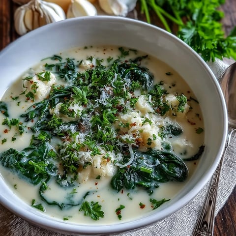 Creamy Garlic Parmesan Chicken Soup in a rustic bowl topped with fresh parsley and extra grated Parmesan. 