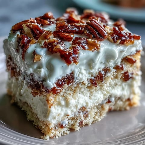 Creamy Butter Pecan Tres Leches Cake topped with toasted nuts and whipped cream on a dessert plate.