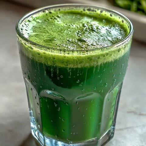Bright Cabbage and Kale Detox Juice, perfect for a healthy morning boost.