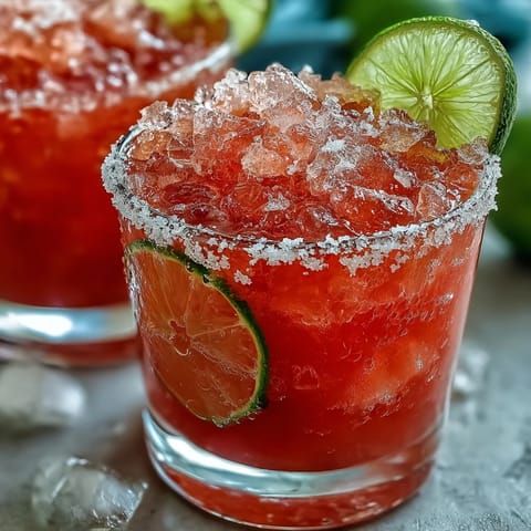Vibrant pink Best Guava Margarita over ice, topped with fresh lime wheel.