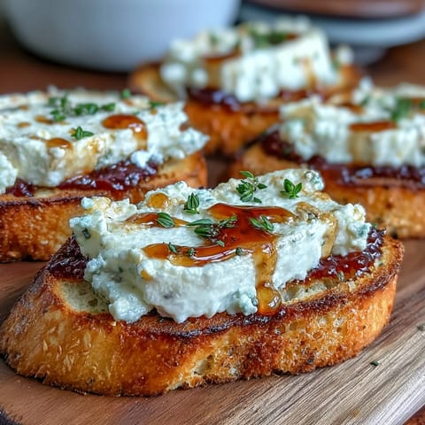 A platter of easy hot honey goat cheese crostini, perfect for entertaining guests.