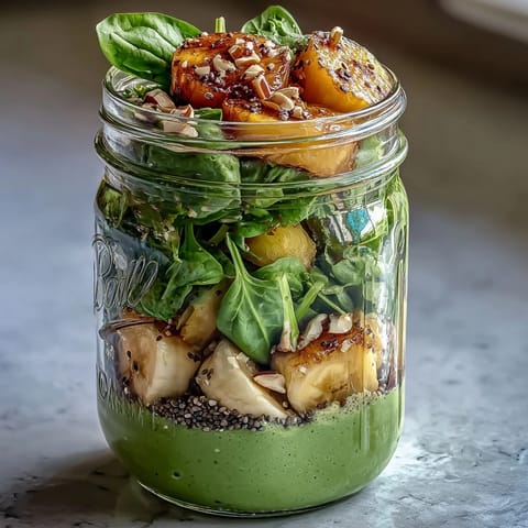 Green Smoothie Meal Prep Jars with Pineapple and Spinach in colorful mason jars ready for the week ahead.