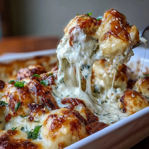 Golden baked Trader Joes dumplings smothered in creamy sauce and melted cheese, perfect for an easy family dinner.