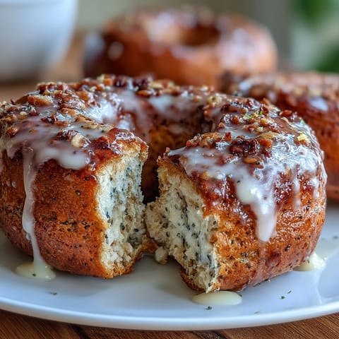 Bright, fluffy lemon poppy seed protein bagels with a light lemon glaze, perfect for a healthy breakfast or snack.  