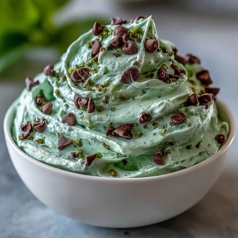 Festive mint chocolate chip dip with rich cream cheese base, studded with mini chocolate chips, perfect for holiday dessert platters.