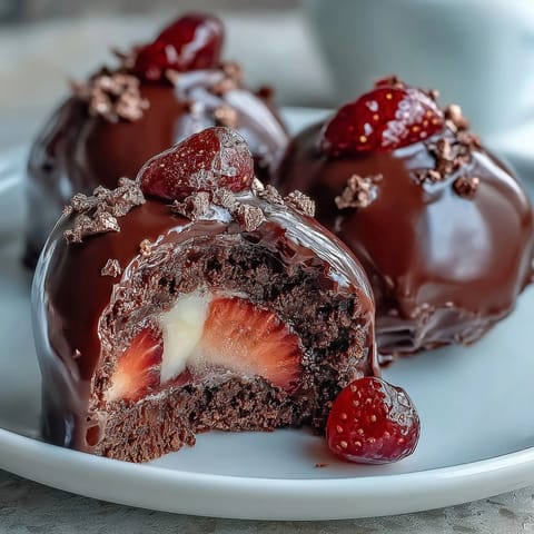 2. Decadent dark chocolate truffles infused with fresh strawberry, finished with shimmering gold dust for a touch of opulence.  