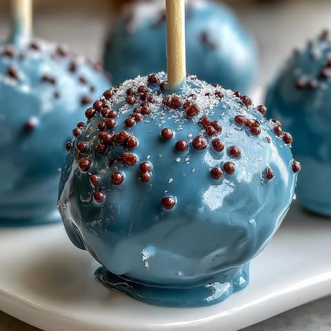 Delightful vanilla cake pops dipped in robins egg blue chocolate, speckled for a charming, festive look at any party.  