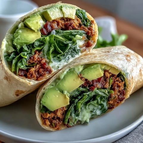 Healthy Easy 5-Ingredient Avocado Tuna Wraps with creamy avocado and flaky tuna, wrapped in whole wheat tortillas for a quick, nutritious meal.