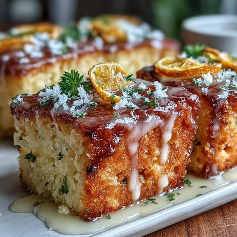 Delicate lemon cake with vibrant edible flowers and a sweet citrus drizzle, perfect for a special occasion.
