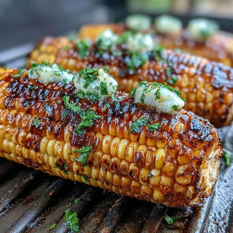 BBQ Corn in Foil with Herb Butter sizzling on the grill, wrapped in shiny foil and bursting with savory herb aroma.