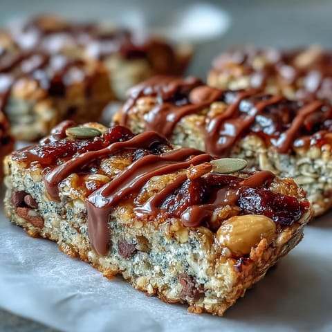 Nut-free granola bars with honey and oats, chewy and golden, loaded with seeds, dried fruit, and optional chocolate chips.