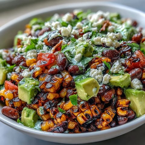 Vibrant grilled corn and black bean taco salad overflowing with fresh, colorful ingredients.