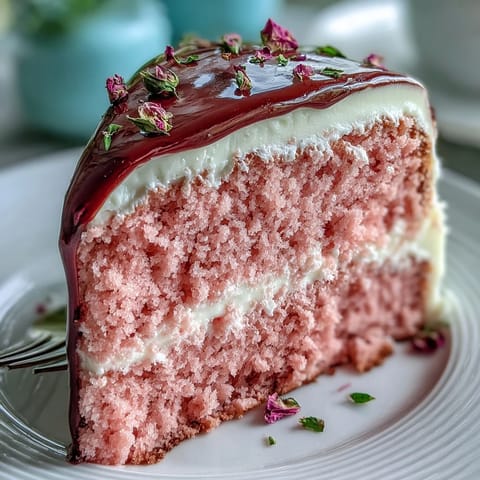 Stunning Bridal Shower Rosé Velvet Cake, frosted and shimmering with edible gold.