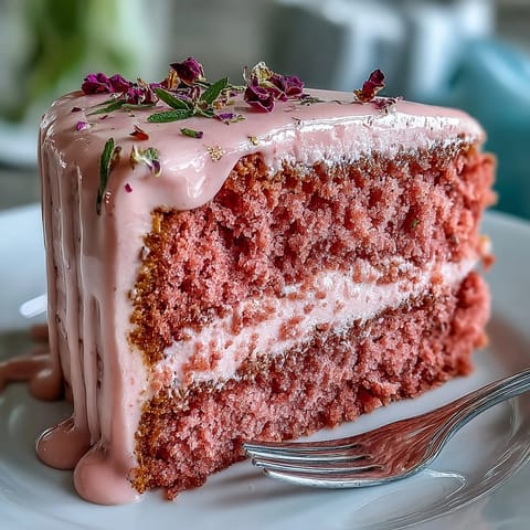 Rosé Velvet Cake for bridal showers, frosted and shimmering with edible gold.