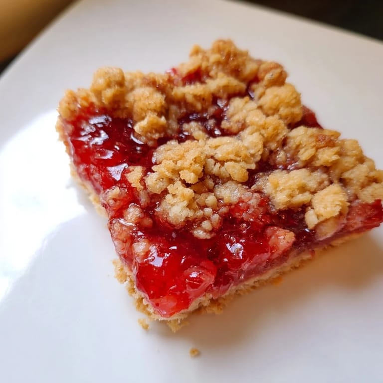 A close-up of decadent Simple Homemade Strawberry Jam Squares, showcasing their buttery texture and simple beauty.