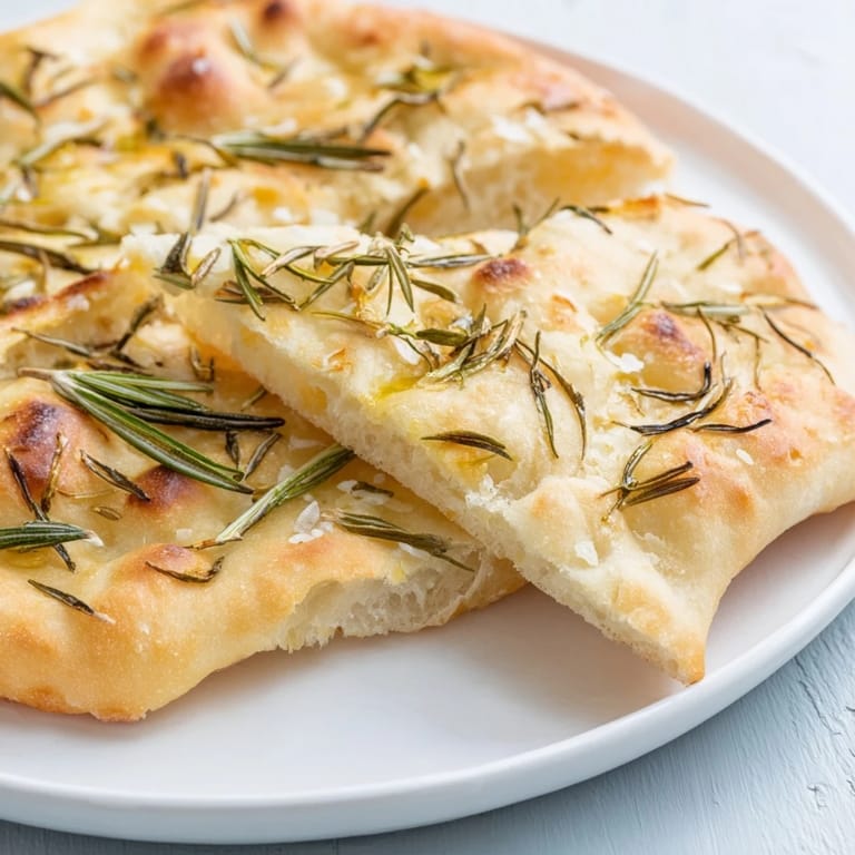 Warm, crispy Quick Homemade Flatbread with Rosemary and Sea Salt, perfect with a simple dollop of Greek yogurt.