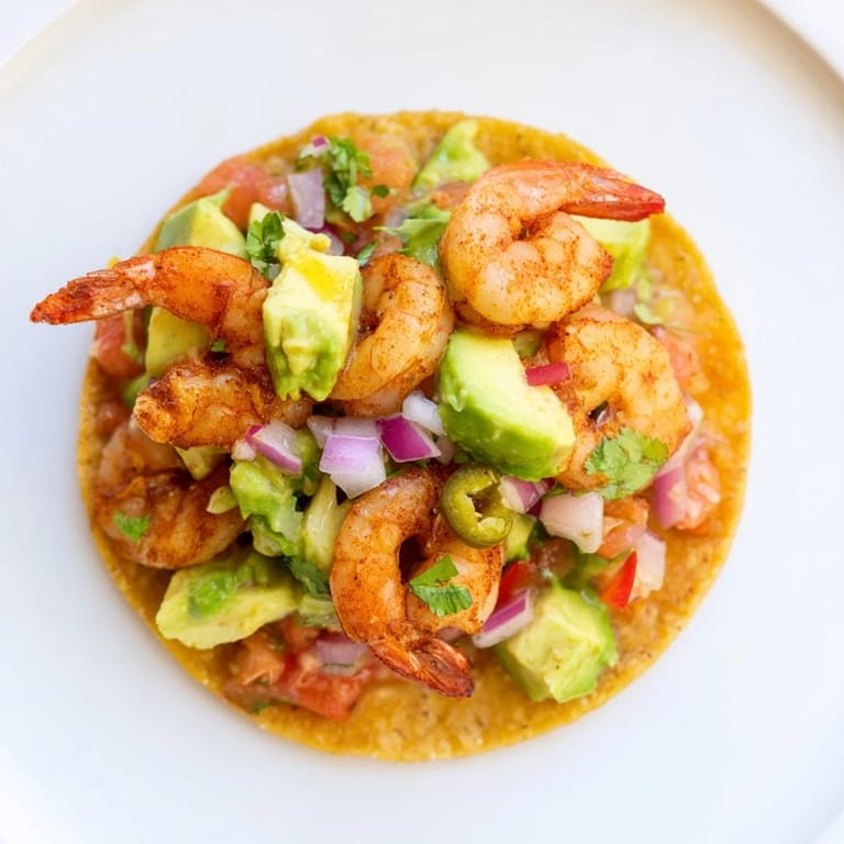 A flavorful plate of quick shrimp and avocado tostadas, served alongside fresh lime wedges, looks so tempting.