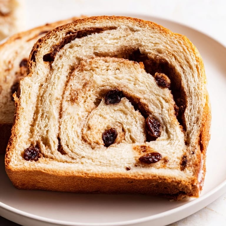 Beautifully baked Homemade Cinnamon Swirl Raisin Bread, perfect as a breakfast treat with a rich aroma.