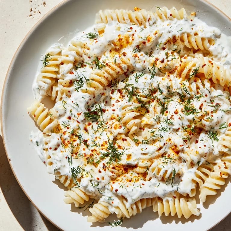 Imagine the aroma! This Turkish Yogurt Pasta combines garlicky yogurt, spiced butter, and perfect pasta.