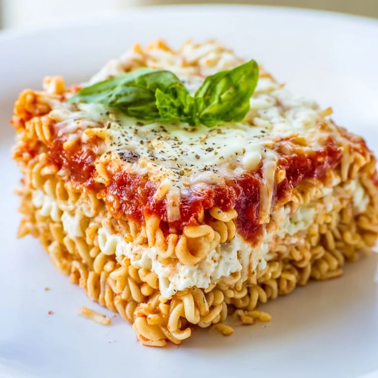 Cheesy and delicious, a freshly baked Ramen Lasagna, perfect for a budget-friendly dinner.