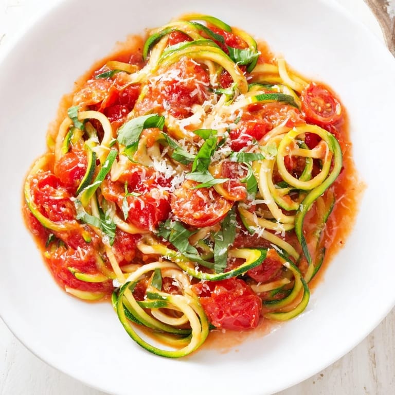 Spiralized zucchini noodles served two ways, featuring sun-dried tomatoes and crumbled feta, ideal for a light, gluten-free weeknight meal.