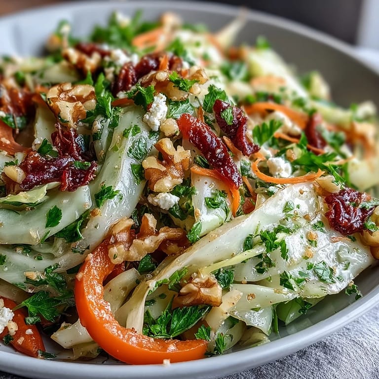 Beautiful Cooked and Loved Cabbage Salad with fresh herbs, ready to serve.