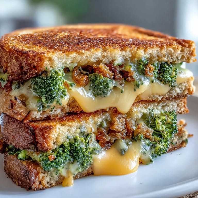 Crispy, toasted bread filled with savory roasted broccoli and cheese.