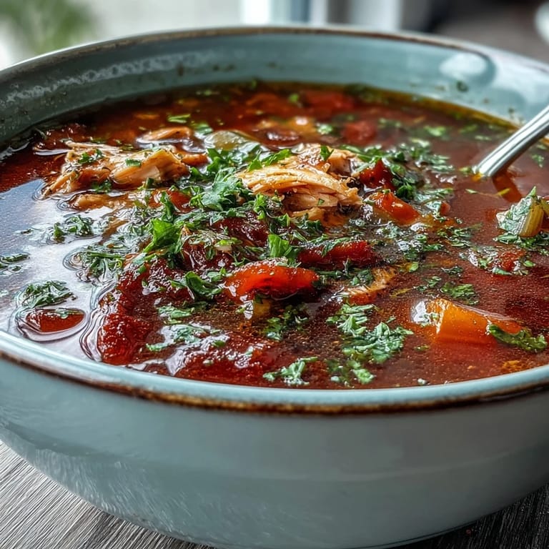 Homemade Italian-inspired Tuna and Tomato Soup with tender flaked tuna and vibrant tomatoes in a rich broth.  