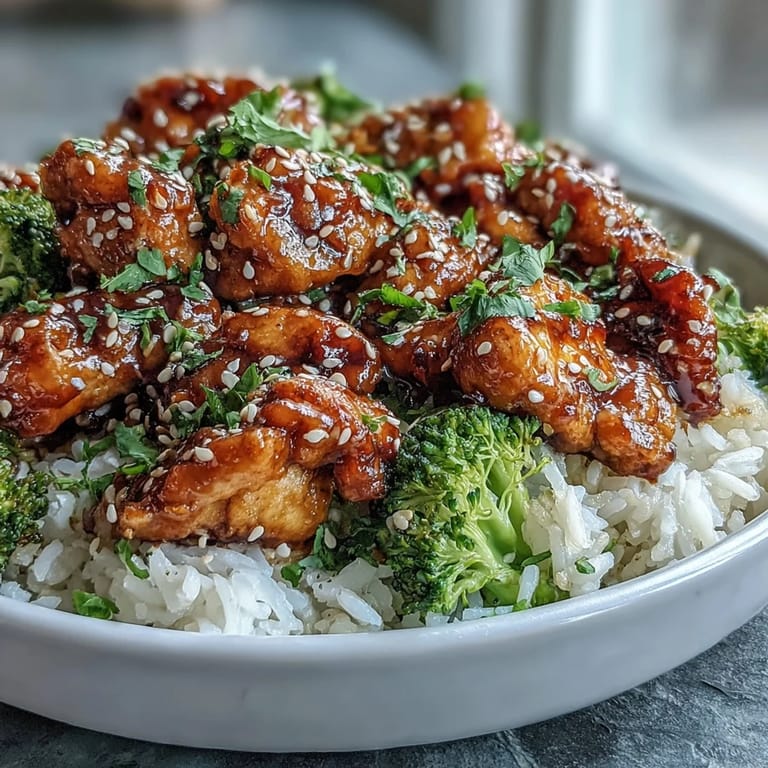 Savory Honey Garlic Chicken Bowl with vibrant veggies and fluffy rice, garnished with sesame seeds, ready for a delicious family dinner.