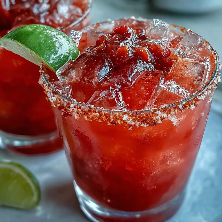 Overhead view of a vibrant guava margarita with a salted rim and lime garnish, perfect for summer parties.