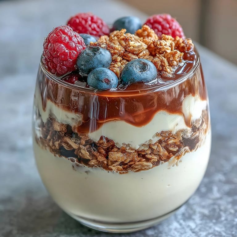 Set Hojicha Panna Cotta Parfait is crowned with macerated strawberries and toasted oats, ready for a cozy dessert serving.