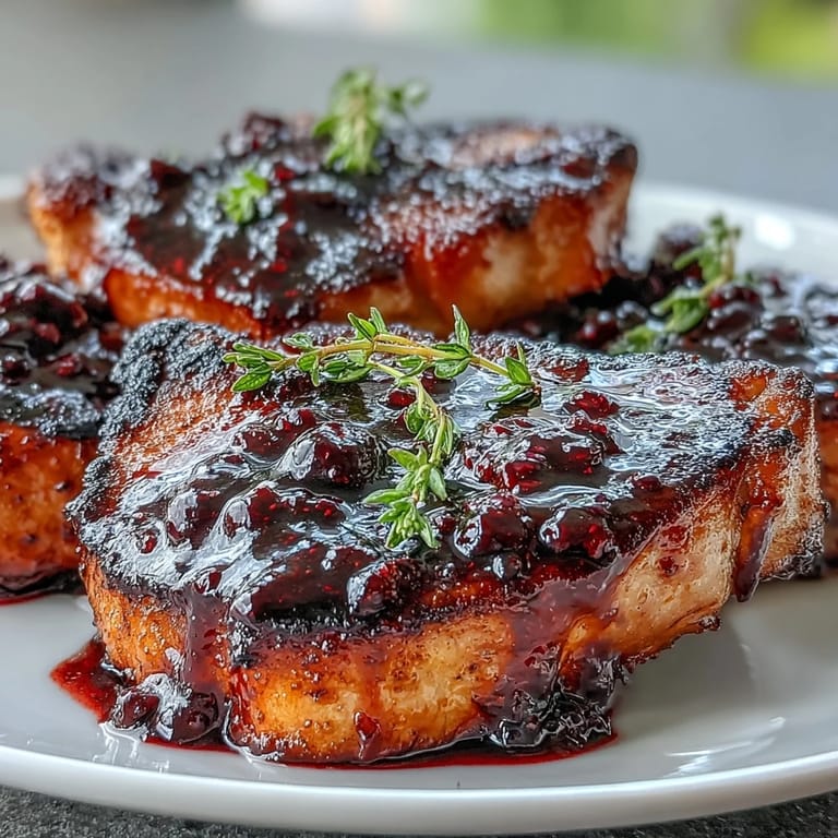 Juicy Bourbon Blackberry Pork Chops glazed to perfection, ideal for an easy weeknight dinner with mashed potatoes or a crisp green salad.