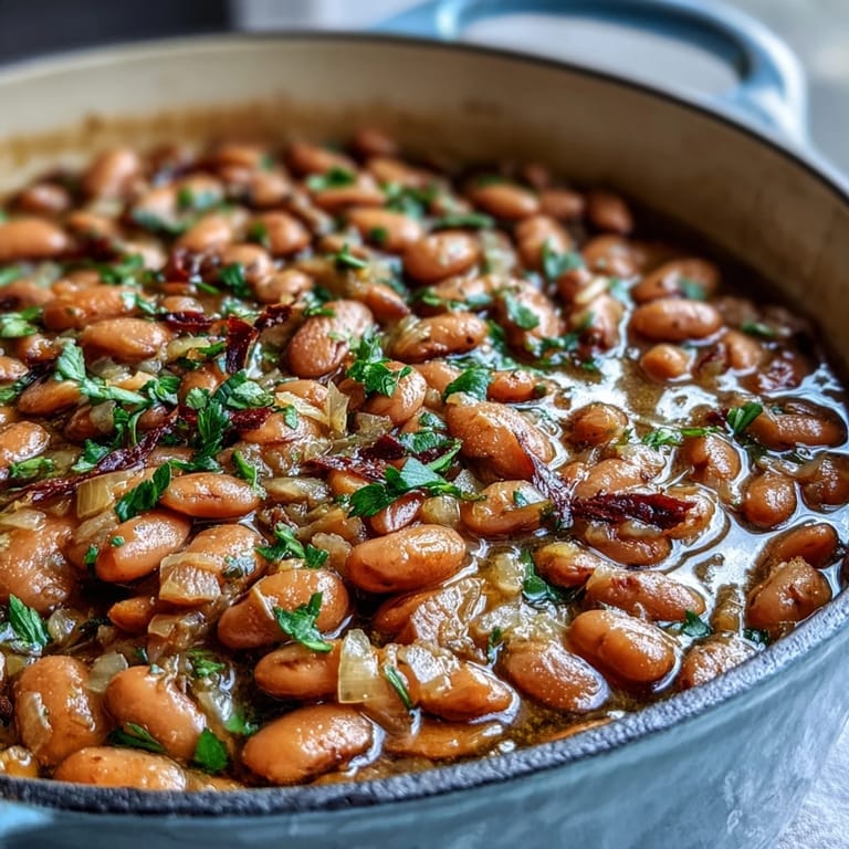 Vegan and gluten-free pinto beans, perfect for filling tacos or topping chili, with olive oil and garlic aromatics.